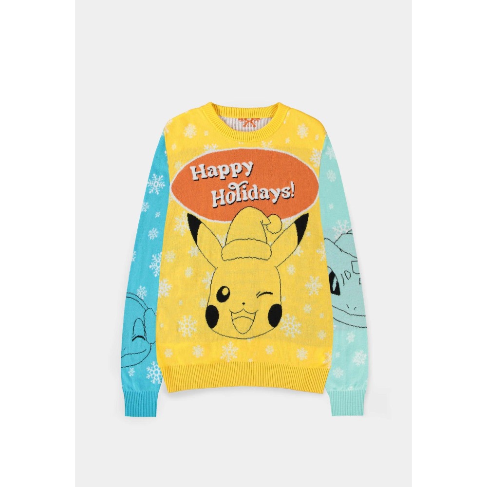 Pokémon - Pikachu Bulbasaur Squirtle & Charmender Christmas Pull en tricot - Multicolore